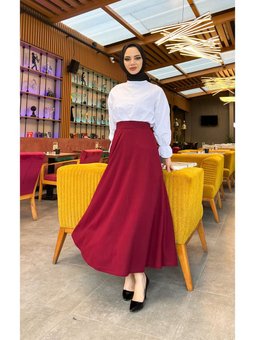 Maxi Boy 36 48 Beden Arası (s M L Xl) Altı Dikişli Dört Mevsim Skuba Krep Etek Bordo