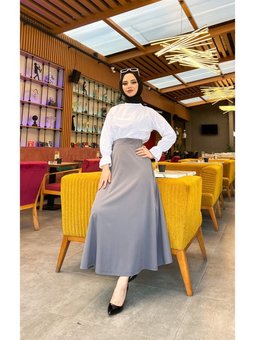 Maxi Boy 36 48 Beden Arası (s M L Xl) Altı Dikişli Dört Mevsim Skuba Krep Etek Gri