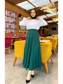 Maxi Boy 36 48 Beden Arası (s M L Xl)altı Dikişli Dört Mevsim Skuba Krep Etek Zümrüt Yeşili