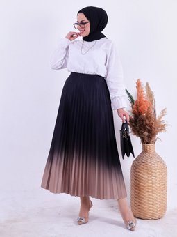 Piliseli Kloş Kalıp Yazlık Vizon Renk Geçişli Etek ( Boy 90 Cm )