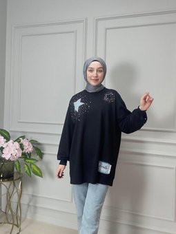 Siyah Taşlı Sweat