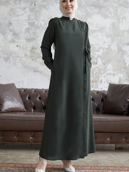 Davies Yandan Düğmeli Kuşaklı Ferace Haki