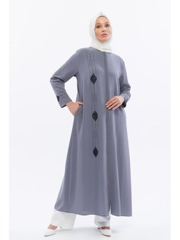 Taşlı Büyük Beden Yazlık Ferace Gri