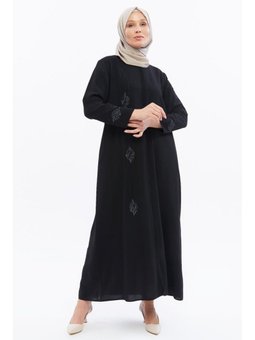 Taşlı Büyük Beden Yazlık Ferace Siyah
