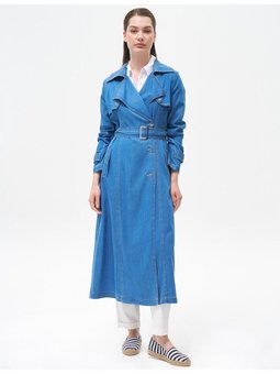 Lyocell Kruvaze Trençkot Mavi