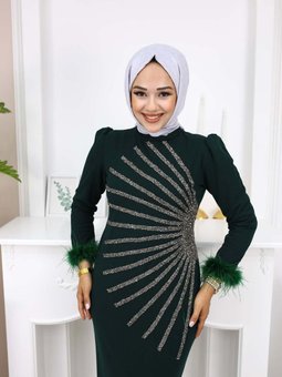 Güneş Abiye Elbise Zümrüt Yeşili