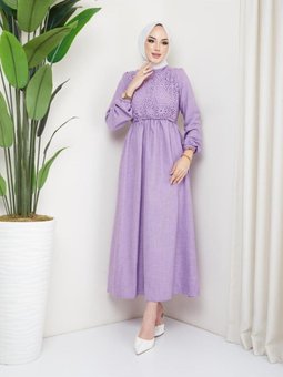 Dantel Detay Keten Yazlik Elbise