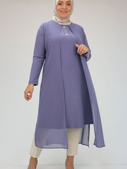 Açık Lila Büyük Beden Üst Şifon Taş Detaylı Sandy Tunik