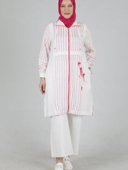 Fuşya Büyük Beden Baskılı Fermuarlı Kap