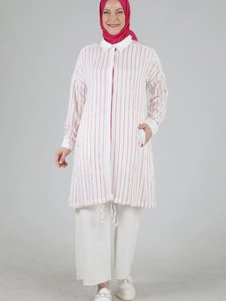 Fuşya Büyük Beden Çizgili Kap