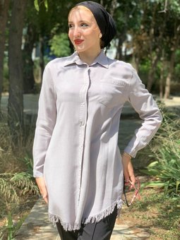 Gri Tensel Püskül Detyalı Gömlek Tunik