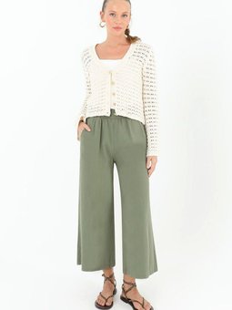 Haki Bol Paça Keten Pantolon