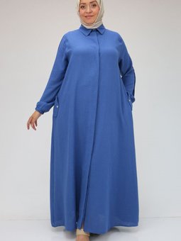 İndigo Büyük Beden A Pile Çıtçıt Detaylı Ferace