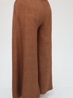 Kahve Büyük Beden Beli Lastikli Keten Pantolon Etek