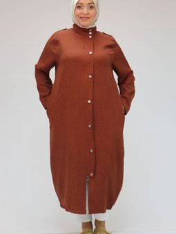 Kahve Büyük Beden Çıtçıt Detaylı Fermuarlı Kap