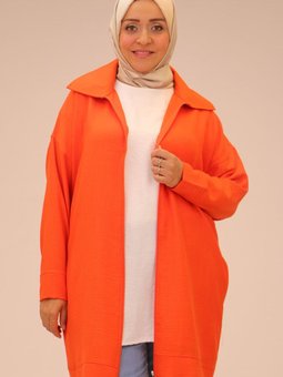 Kiremit Büyük Beden Keten Airobin Erkek Yaka Fermuarlı Kap