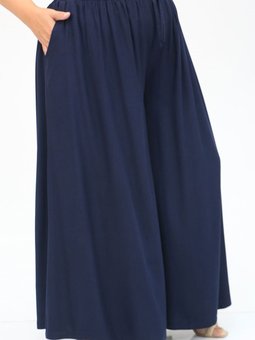 Lacivert Büyük Beden Belmando Beli Lastikli Pantolon Etek