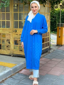 Mavi Jakarlı Uzun Kap