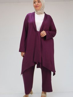 Mürdüm Büyük Beden Önü Bağlamalı Pantolonlu Takım