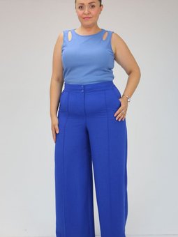 Saks Mavisi Büyük Beden Çimalı Keten Airobin Pantolon