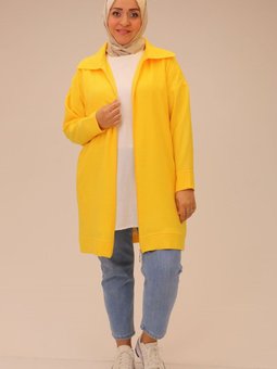 Sarı Büyük Beden Keten Airobin Erkek Yaka Fermuarlı Kap