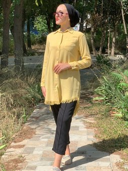 Sarı Tensel Püskül Detyalı Gömlek Tunik