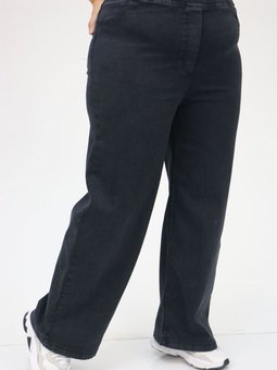 Siyah Büyük Beden Beli Lastikli Bol Paça Kot Pantolon