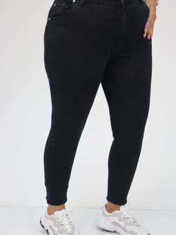 Siyah Büyük Beden Beli Lastikli Dar Paça Uzun Kot Pantolon