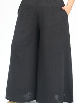 Siyah Büyük Beden Beli Lastikli Keten Pantolon Etek