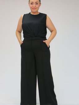 Siyah Büyük Beden Çimalı Keten Airobin Pantolon