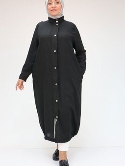 Siyah Büyük Beden Çıtçıt Detaylı Fermuarlı Kap