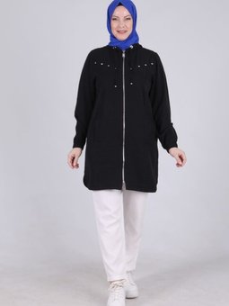 Siyah Büyük Beden Kapüşonlu Spor Kap