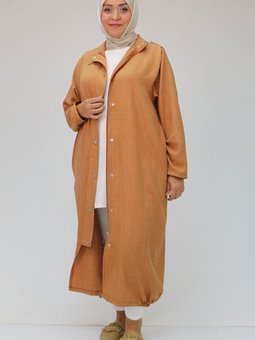 Sütlü Kahve Büyük Beden Çıtçıt Detaylı Fermuarlı Kap