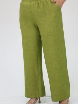 Yağ Yeşili Büyük Beden Bol Paça Keten Airobin Pantolon