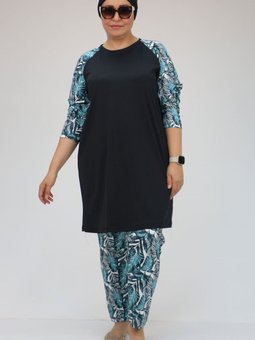 Yaprak Büyük Beden Uzun Kol Taytlı Takım Tam Kapalı Mayo