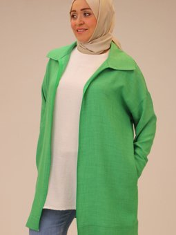 Yeşil Büyük Beden Keten Airobin Erkek Yaka Fermuarlı Kap