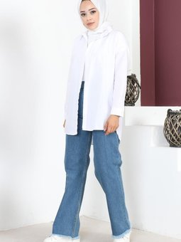 Paçası Püskül Detaylı Pantolon Koyu Kot 6081