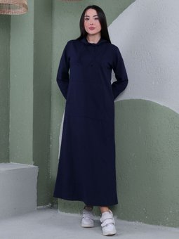 Kapşonlu Lacivert Kap