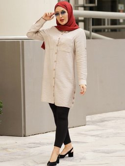 Yandan Üç Düğmeli Çift Cepli Gömlek Tunik Taş