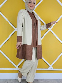 Kadın Kolye Detaylı Üçlü Tesettür Takım