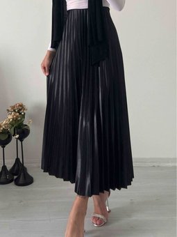 Işıltı Denye Pliseli Etek Siyah
