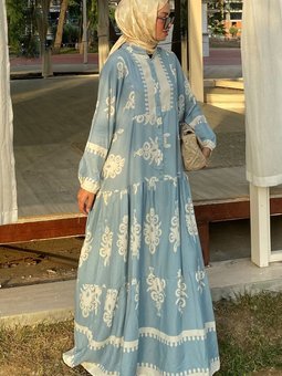 Etnik Desen Premium Kumaş Desenli Viskon Elbise