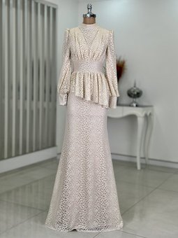 Krem Mira Abiye Elbise