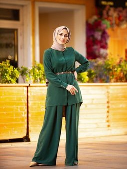 Şerit Kemerli Aerobin Pantolon Etek Koyu Yeşil Woman 1855790