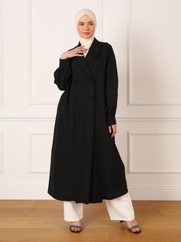 Siyah Aerobin Çift Kapama Pardesü