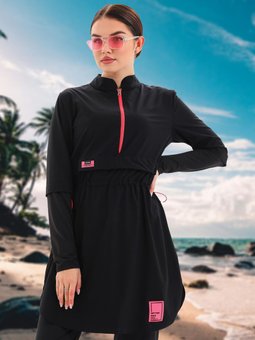 Siyah Jileli Parça Tam Kapalı Mayo