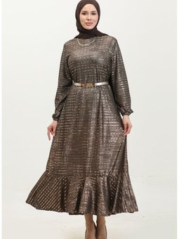 Etek Ucu Volanlı Pullu Elbise 0353 04 Bakır