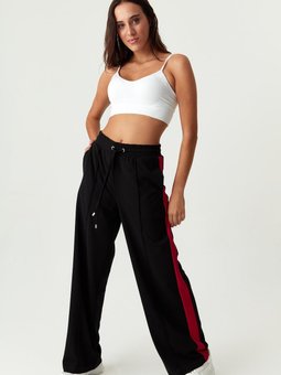 Siyah Kırmızı Şeritli İspanyol Paça Pantolon