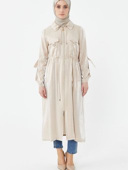 Bej Beli Ayarlanabilir Parlak Kumaş Kap 2422008