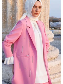 Pembe Sarkıt Taş Detaylı Blazer Ceket 2427158